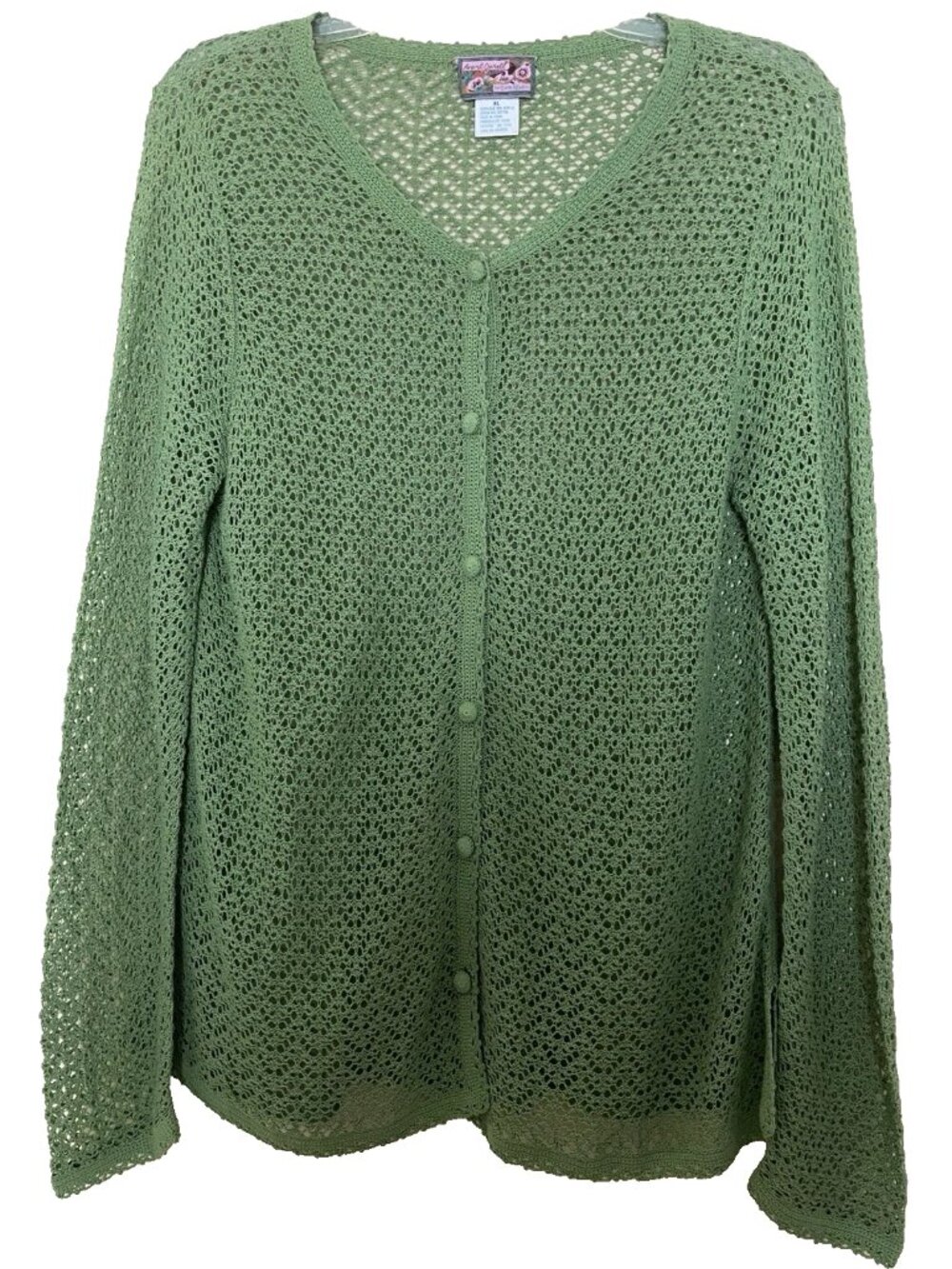 April Cornel Cardigan Sweater XL Crochet Open Knit Long Sleeve Vintage Romantic